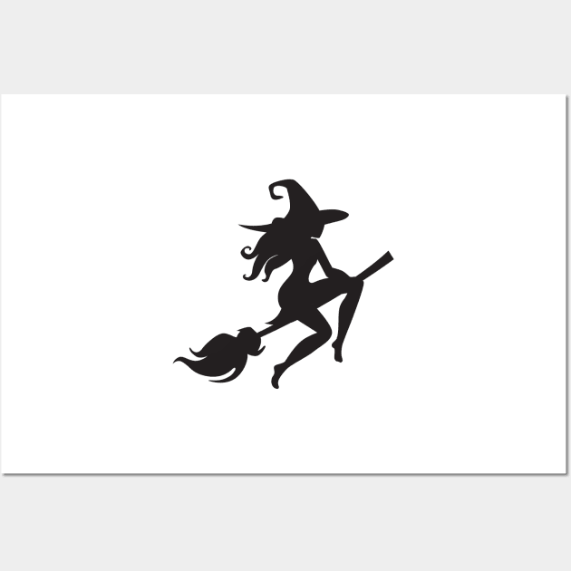 Silhouette of Witch Riding Broom Wall Art by RavenRarities